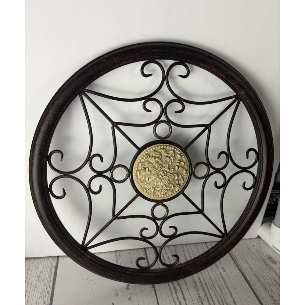 Round Wrought Iron Wall Medallion Metal Art Rustic Scroll Decor 24 Inch Solid - Picture 5 of 5